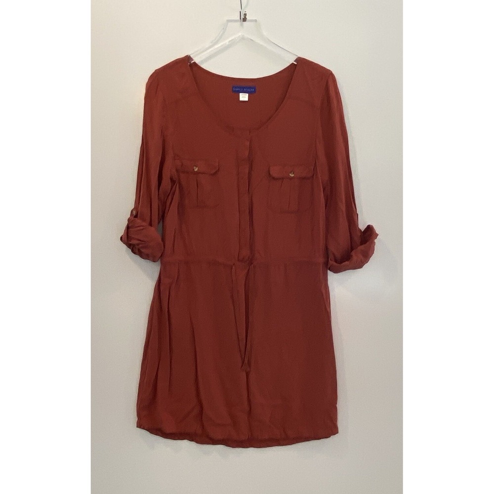 Simply Styled Rust Orange Utility Shirt Dress Large Drawstring Waist 1055